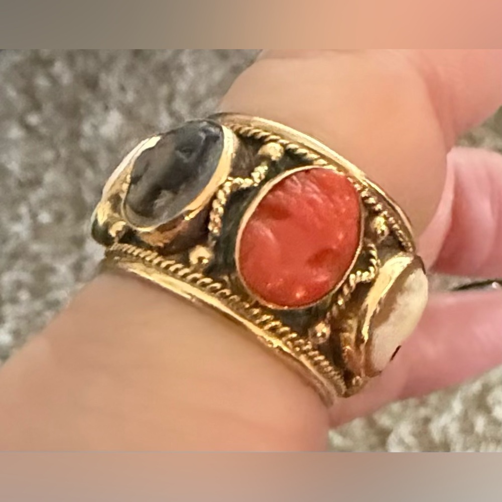 14k Cameo shell Eternity Wide Band Ring Size 8 multi color estate jewelry - Picture 6 of 8